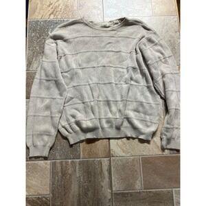 Arrow Mens Crew Neck Long Sleeve Sweater Beige Plaid Knit Size XL 100 Cotton